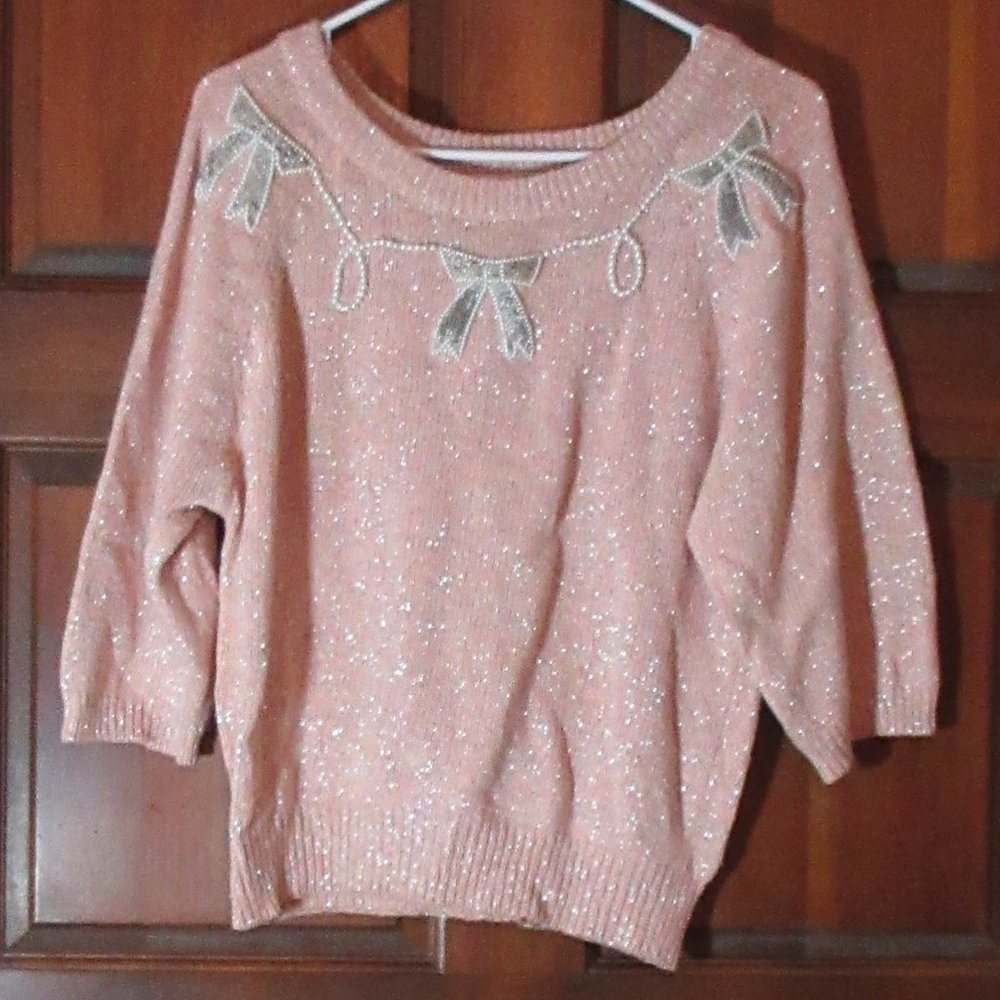 Sparkly Pink Short Sleeve Sweater Medium